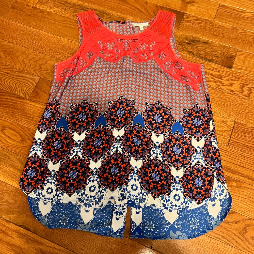 Elegant Red and Blue Lace Blouse